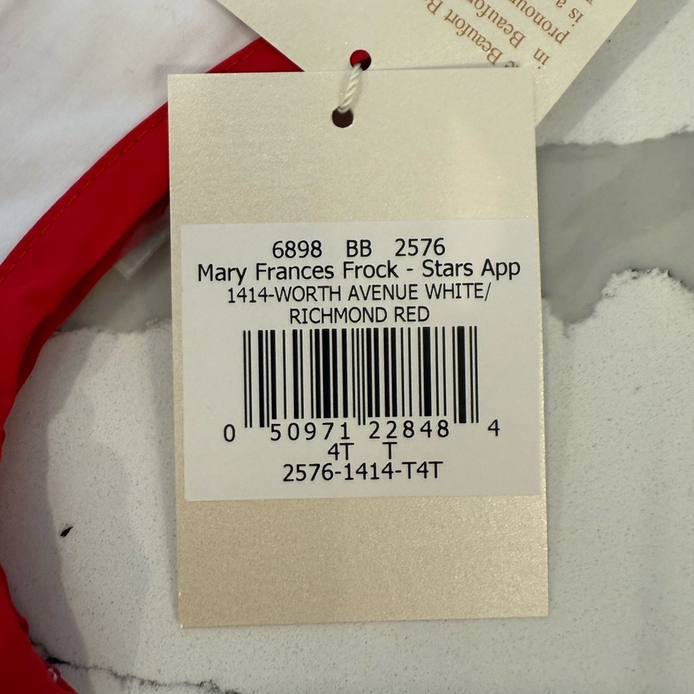 Beaufort Bonnet Mary Francis Frock White Red Trim, and Blue Star Size 4T USA - Picture 6 of 7